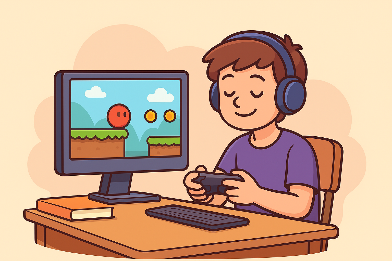 Group of students playing relaxing browser games on laptops to relieve stress